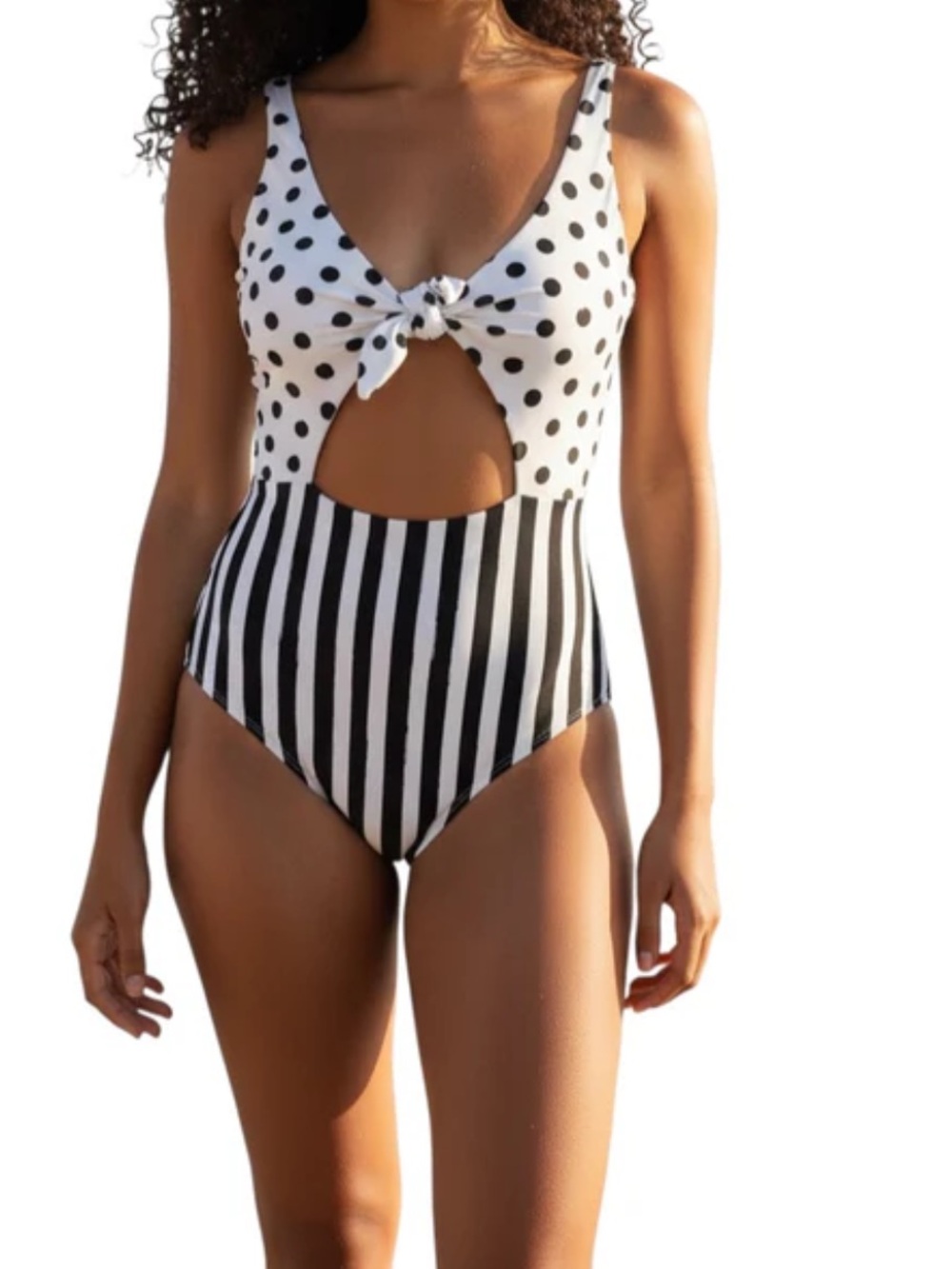 Vannah Baby Polka Dot & Stripe One-Piece Swimsuit - Black/White